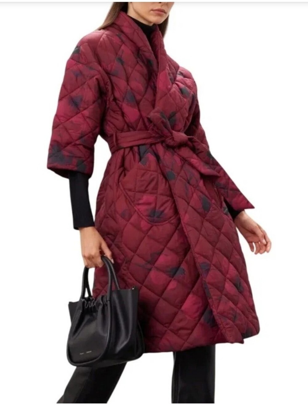 hutch Maison Maroon Women's Quilted Short Sleeve Jacket in  XS Oversized